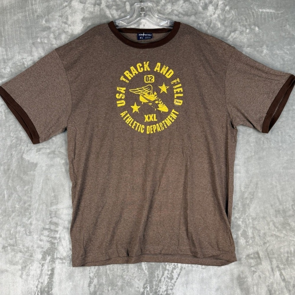 Y2K Aeropostale USA Track and Field Athletic Department Brown T Shirt Men's XL